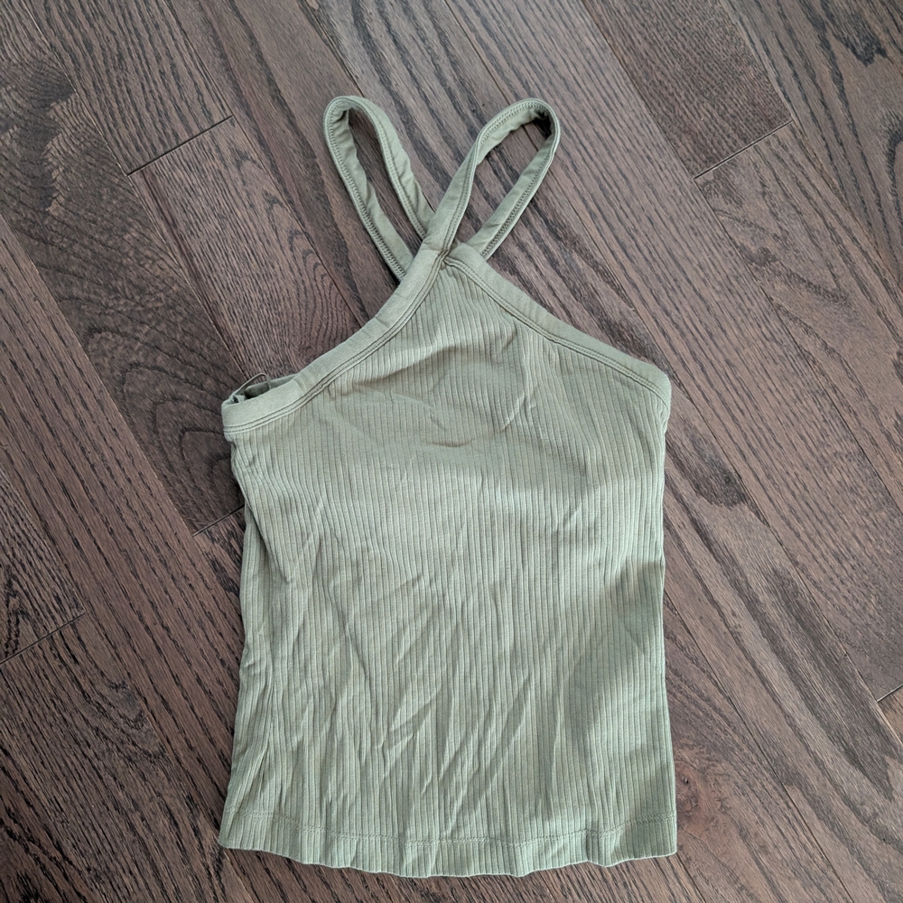 Stylish Olive Green Ribbed Women's Top